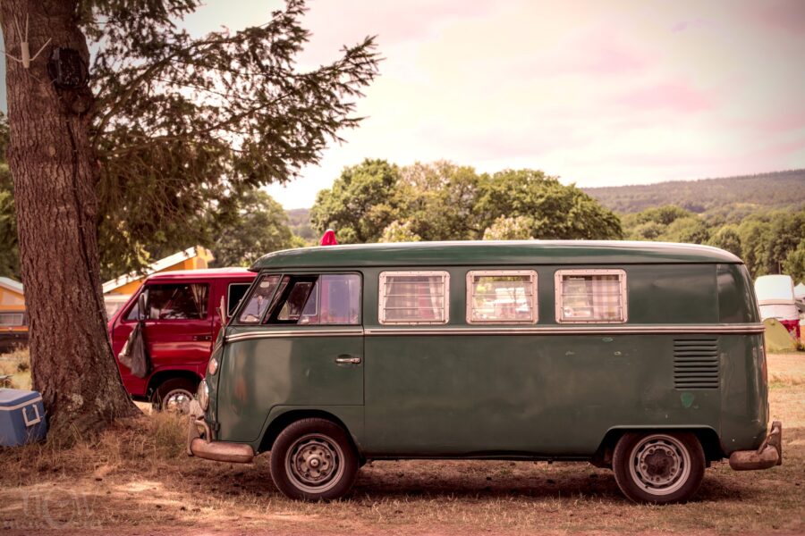 vintage green classic VolksWagen combi camper